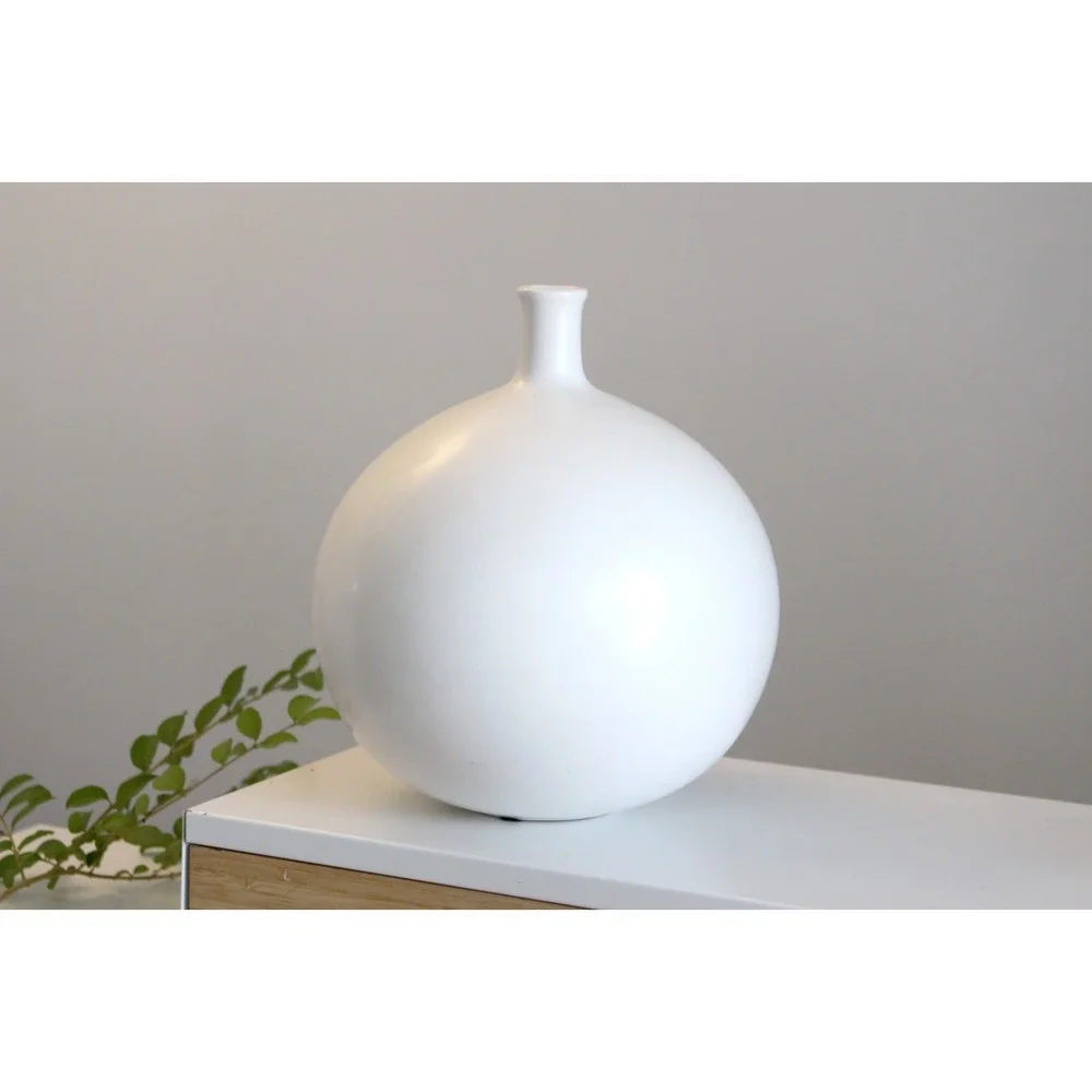 Large Textured‎ Round Ceramic Vase White 10.5